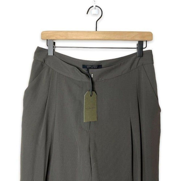 NEW AllSaints Roos Women's Front Flat Trousers Anthracite Grey Brown Size 10 - Picture 5 of 7